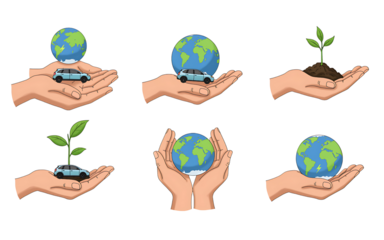 Hands holding earth and growing plants symbolizing environmental protection and sustainability