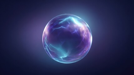 glowing transparent energy sphere floating in space, smooth pulsating light in violet and turquoise hues, calm futuristic atmosphere, elegant
