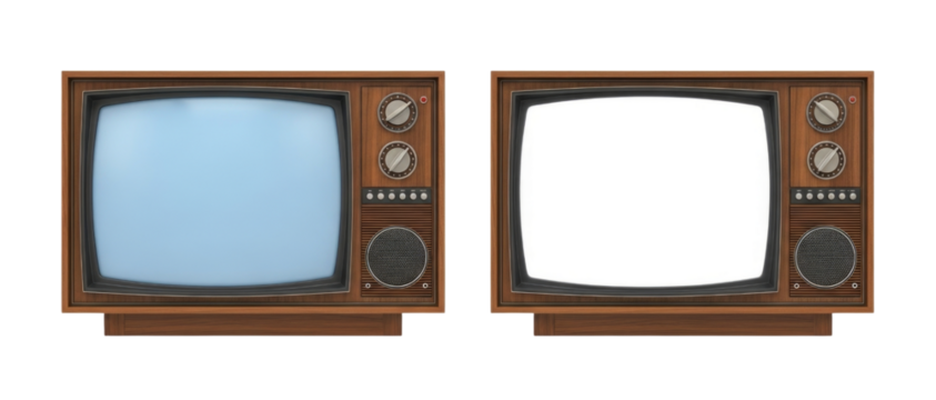 Retro television set with blue screen and static screen transparent background cutout png