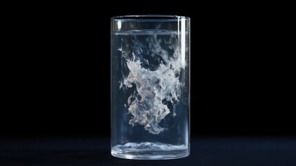 Liquid with layered density in transparent cylinder, chemical reaction causing subtle vapor, ultra realistic, scientific focus