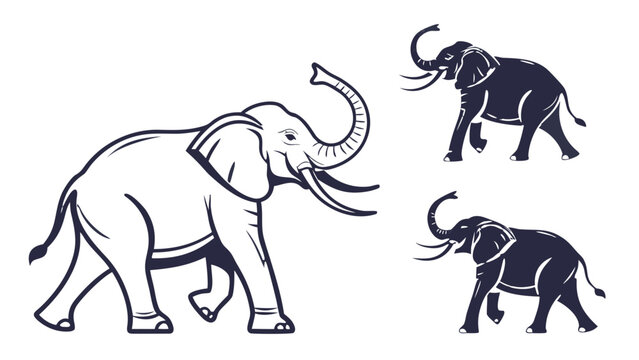 Illustration featuring a large outlined elephant alongside two smaller dark elephants in profile view created with generated ai