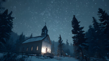 별이 빛나는 겨울 밤의 성당