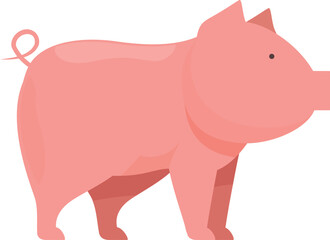 Simple cartoon illustration of a pink pig standing, domestic animal