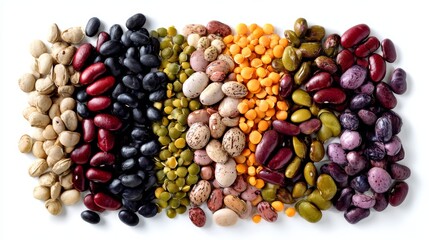mix of beans and legumes on a white background
