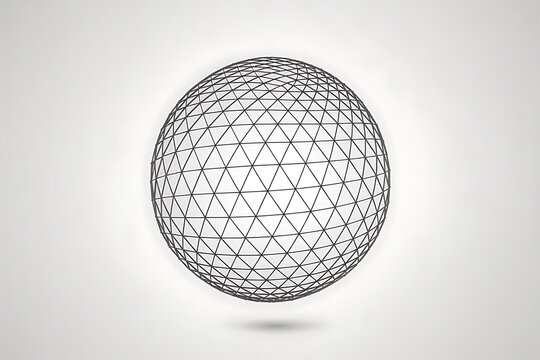 Geometric sphere with a wireframe grid structure, representing global connections and intricate networks.
