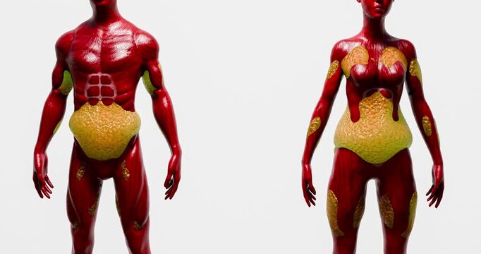 Human Body Cross Section Showing Fat Distribution in Abdomen and the Effect of Fitness on Belly Fat 3D Rendering
