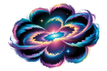 Vibrant, swirling flower with cosmic colors, resembling a nebula, evokes wonder and celestial beauty.