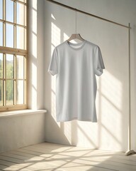 Soft Sunlit Floating White T-Shirt Mockup – Minimal Aesthetic Studio