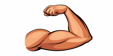 Cartoon illustration of a flexed muscular arm showing biceps and triceps with a clenched fist