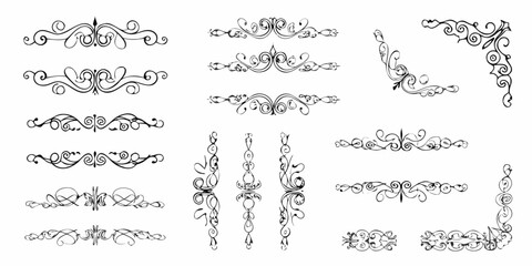 Collection of ornate black flourishes and decorative elements for design projects