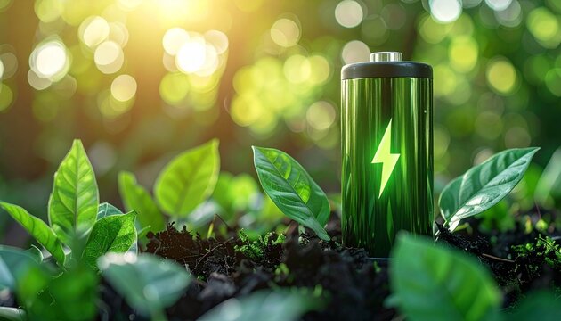 Green energy battery renewable power sustainable technology environment eco friendly future innovation 100% symbol