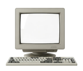Vintage computer monitor and keyboard transparent background cutout png