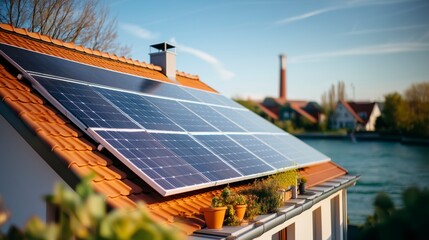 panneau solaire photovolta&iuml;que pour l'&eacute;cologie et les &eacute;nergie renouvelable g&eacute;n&eacute;r&eacute; par IA, pose de panneaux	