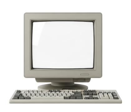 Vintage computer monitor and keyboard transparent background cutout png
