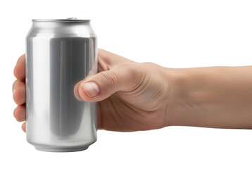 Hand holding aluminum can transparent background cutout png