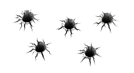 Five dark spiders with sharp legs transparent background cutout png