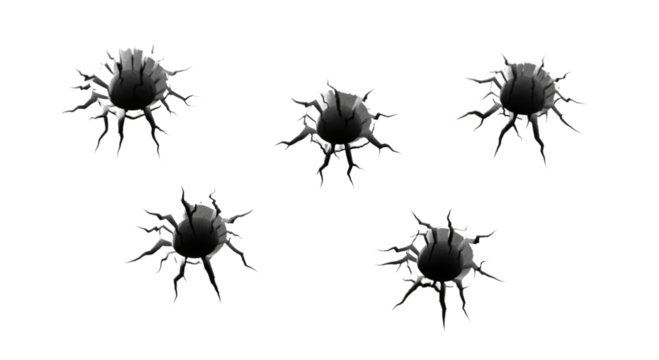 Five dark spiders with sharp legs transparent background cutout png