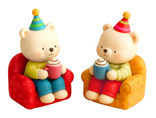 Vintage cute 3d teddy bear in christmas and greeting party . isolated, transparent background.