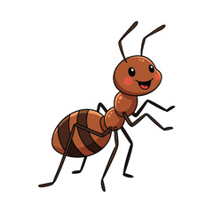 Cute brown cartoon ant with black stripes and a happy smiling face standing and posing.