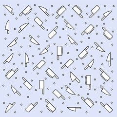 Seamless Knife Pattern on Soft Blue Background. Modern Kitchen Tool Design