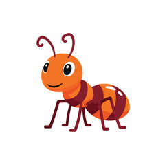 Cute orange and brown cartoon ant with a friendly smile standing in profile view.