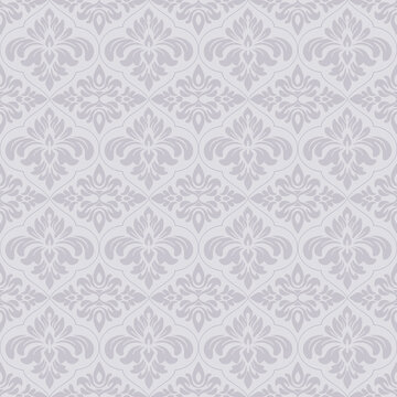 Grey damask pattern vector, seamless damask pattern for wallpaper, Fabric, Branding, Packaging, Invitations, Wedding, elegant damask pattern background for luxury interior decor.