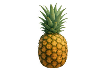 Fototapeta premium Whole ripe pineapple fruit with green leaves, healthy tropical food, sweet and juicy, transparent background