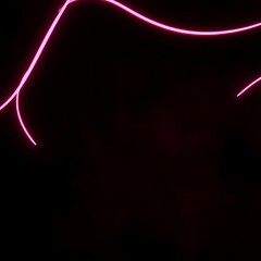 Pink Neon Light Curves on Black Background Modern Abstract Art