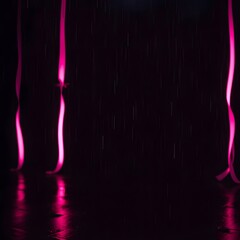 Neon Pink Light Streaks on Dark Background with Water Reflection
