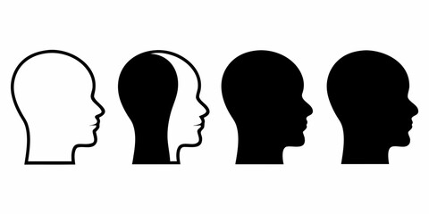 Four human head profiles in silhouette showing different levels of detail and fill from outline to solid black