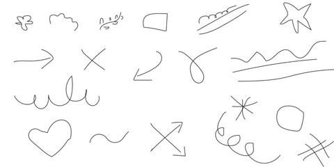 Arrows And Lines set. Hand Drawn Isolated on white background. Collection of Hand Drawn Arrows Creative Direction and Design Elements for Presentations Flowcharts and Visual Communication