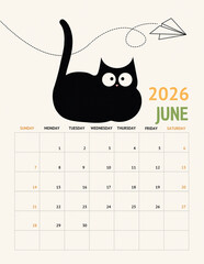 Playful Black Cat Calendar 2026 &ndash; June Page
