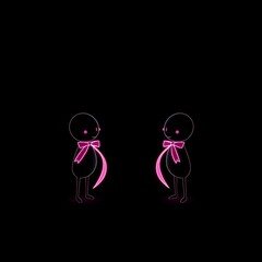 Neon Pink Cute Character with Bow in Dark Background
