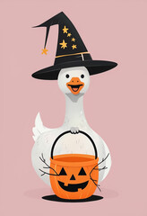 illustration of a lying duck for Halloween on a pink background