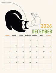 Playful Black Cat Calendar 2026 &ndash; December Page