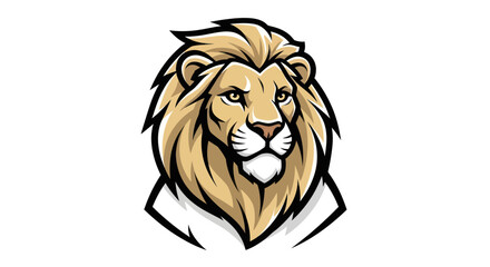 Majestic Lion Head Mascot with Golden Mane and Intense Gaze.