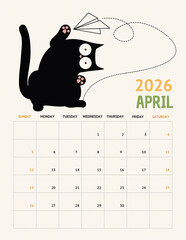Playful Black Cat Calendar 2026 &ndash; April Page