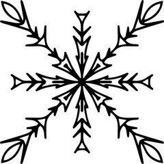 A single drawn snowflake. Doodle vector illustration. Isolated on a white background. Winter element for greeting cards, posters, covers, stickers, etc.

