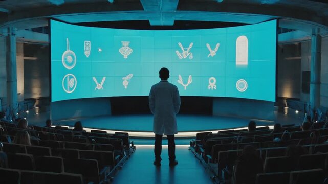 Scientist giving a lecture.	
