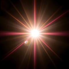 Bright Intense Light with Radiating Pink and Orange Rays in Dark Background