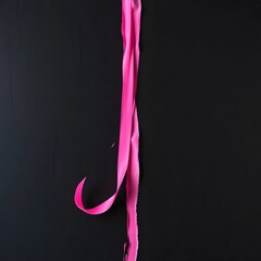 Pink Satin Ribbon Hanging Against Black Background Artistic Decorative Element
