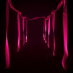 Pink Ribbon Streamers Hanging in Dark Space for Celebration Party Decoration