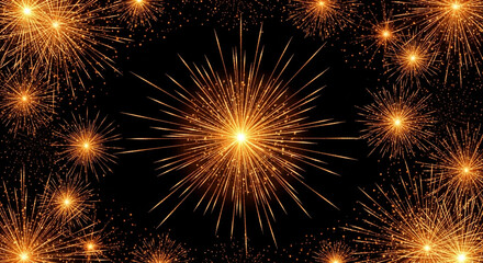 Fototapeta premium Exploding golden fireworks illuminate the dark night sky creating a celebratory and festive atmosphere for any special occasion.