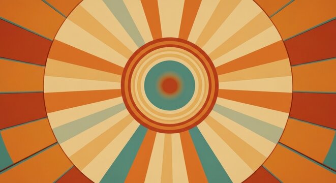 Retro, circular pattern radiating warm colors from center in vintage style