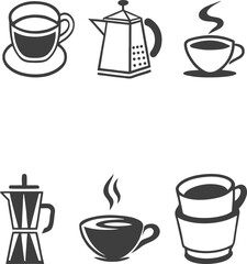 Obraz premium Assortment of Coffee and Tea Icons with Cups and Pots saucer