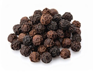 Obraz premium ** A detailed close-up image of black peppercorns showcasing their texture and natural color on a white background. **