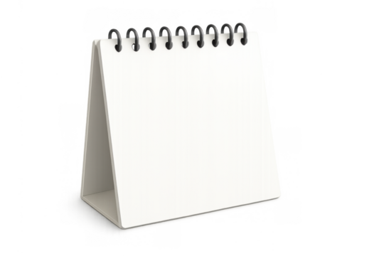 Blank white desktop calendar standing on transparent background, showcasing schedule, planning, and organization concept
