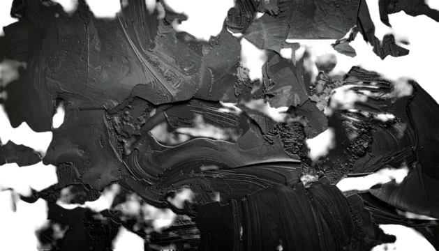 Dark, swirling oil paint strokes abstractly layered on a black backdrop, displaying textures and subtle variations in light