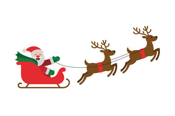 Santa Claus flying in a sleigh pulled by reindeer on Christmas Eve