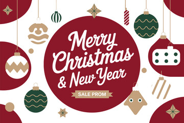 Naklejka premium Merry Christmas and New Year sale promotion with festive ornaments